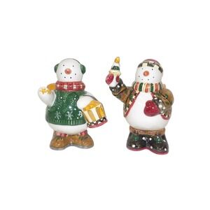 Sakura Snowman Salt Pepper Shakers Ceramic Christmas Holiday Decor 2 Piece Set